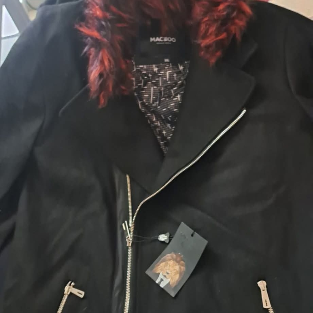 Mackage Black Coat with Red Fur Collar